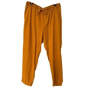 Old Navy Womens Linen Blend Pants Size L Mustard Drawstring Waist Casual